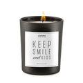 Keep Smile and Kiss Spruchkerze im edlen Glas mattschwarz