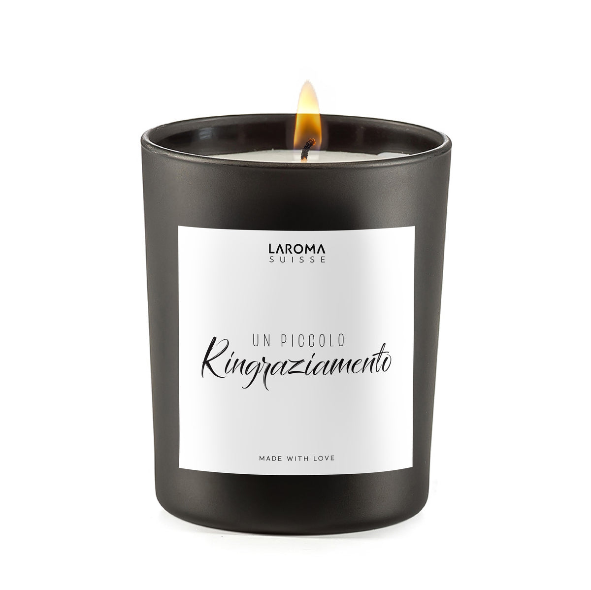 Un piccolo ringraziamento Spruchkerze im edlen Glas mattschwarz